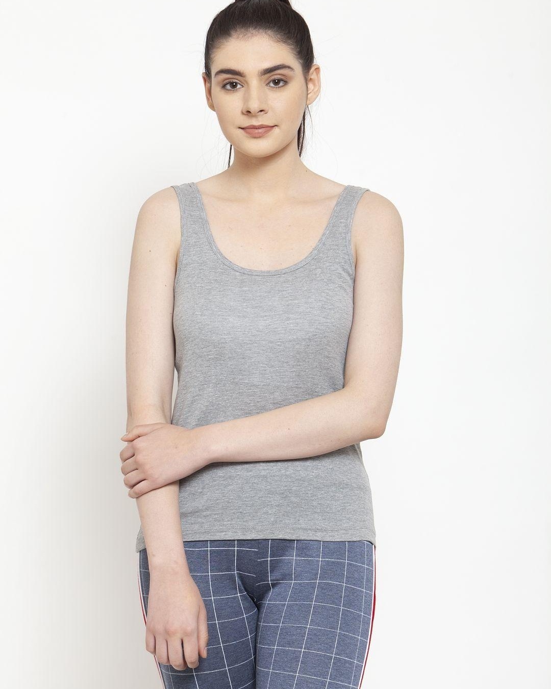 Shop Women's Grey Slim Fit Tank Top-Back