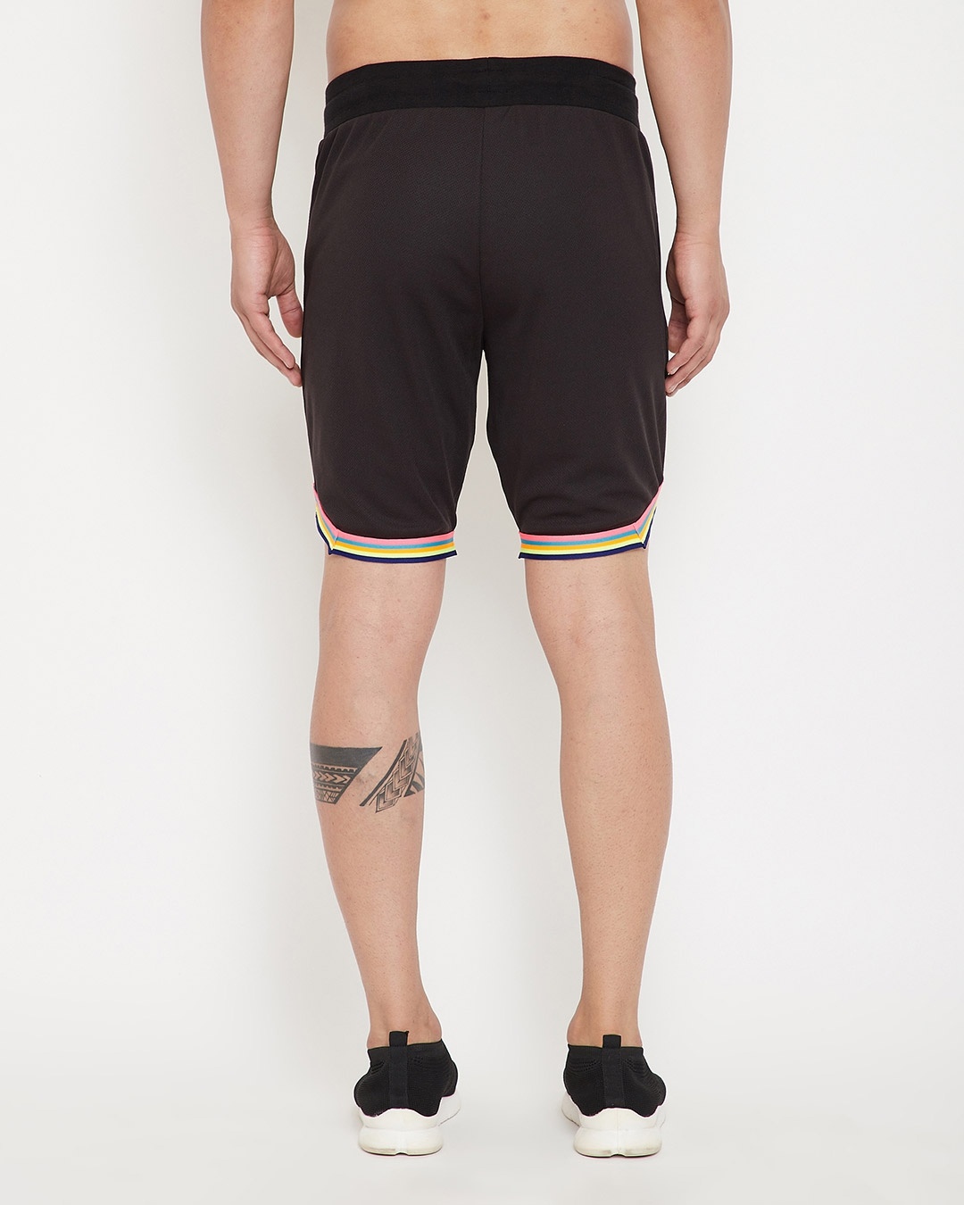 Shop Black Mesh Tattooed Rainbow Taped Shorts-Design