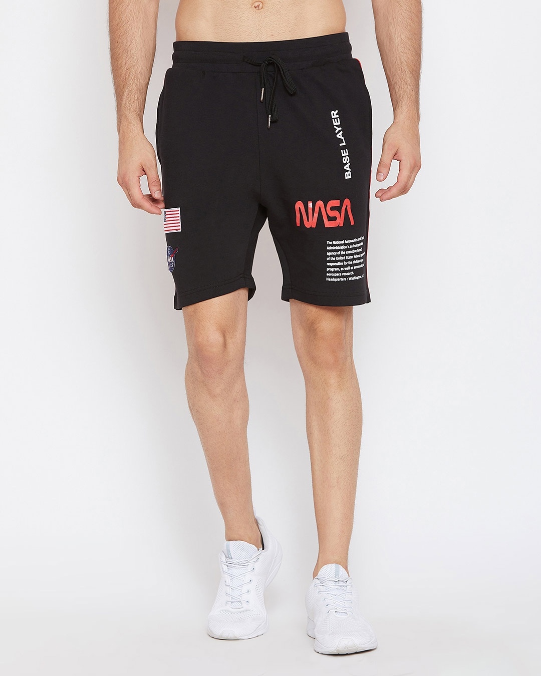 Shop Black Nasa Shorts-Front
