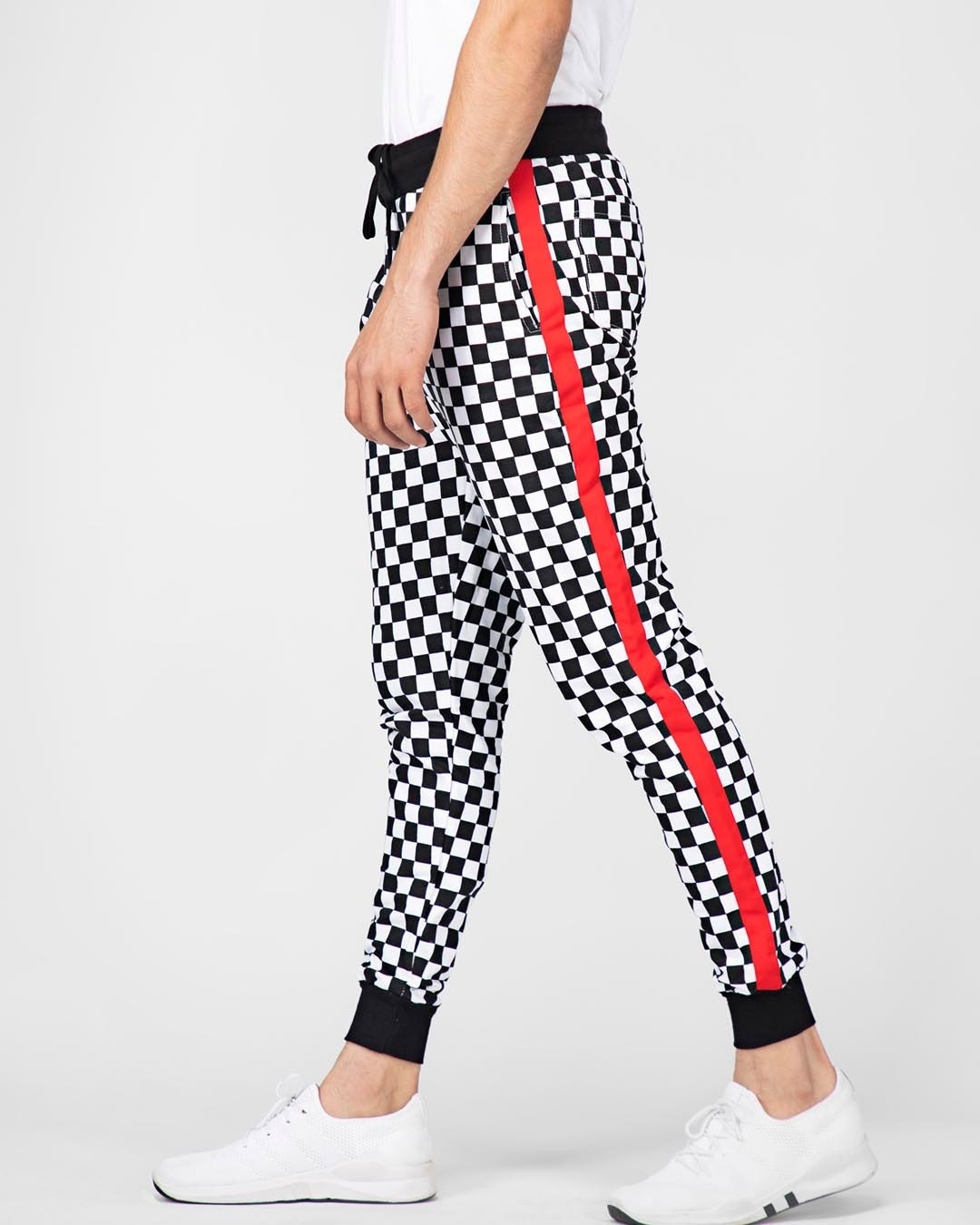 Shop Checkered Print Taped Joggers-Back