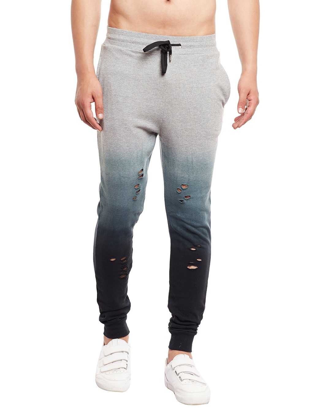 Shop Grey Ombre Distressed Joggers-Front