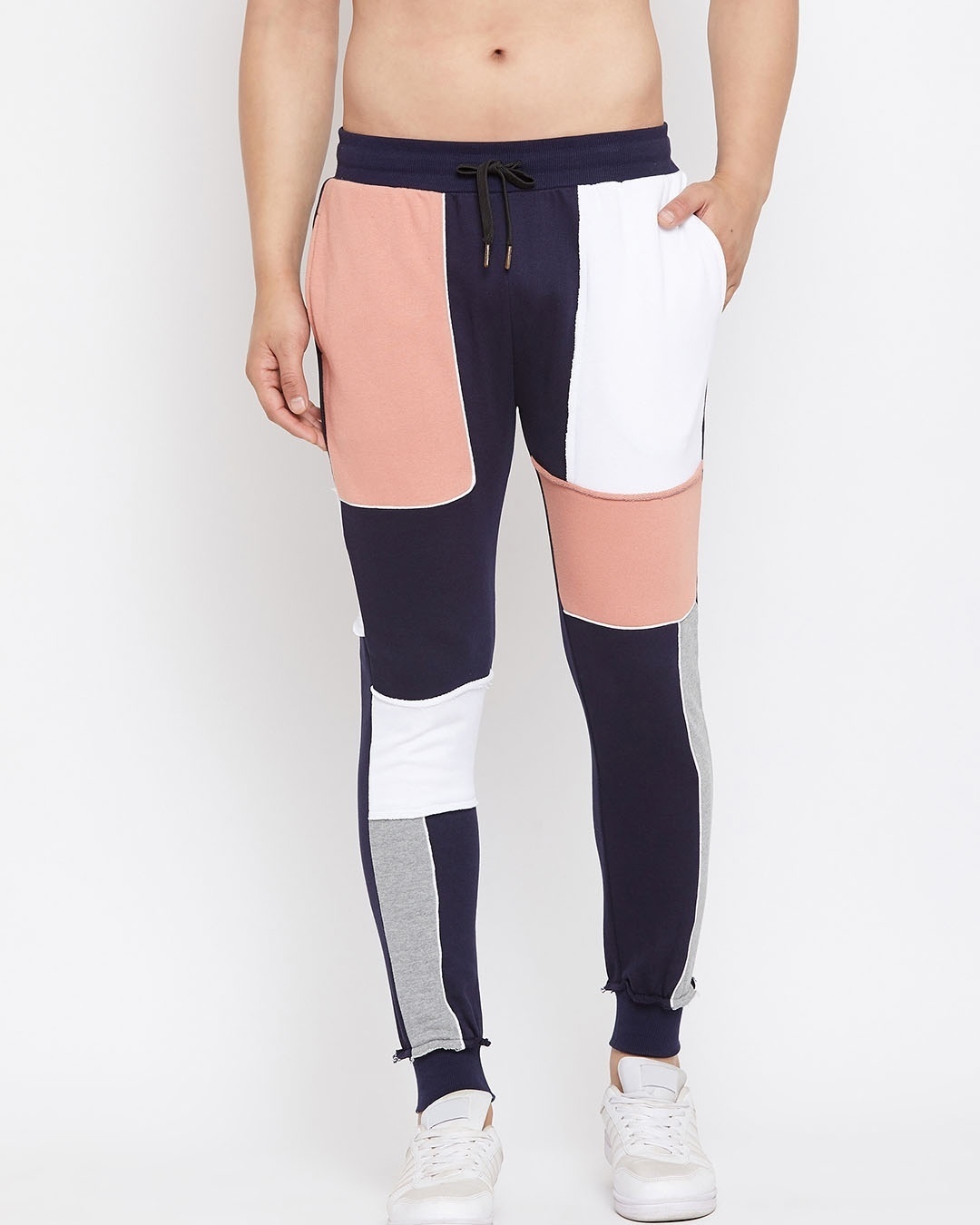 Shop Rose And Navy Colour Blocked Trackpant-Front