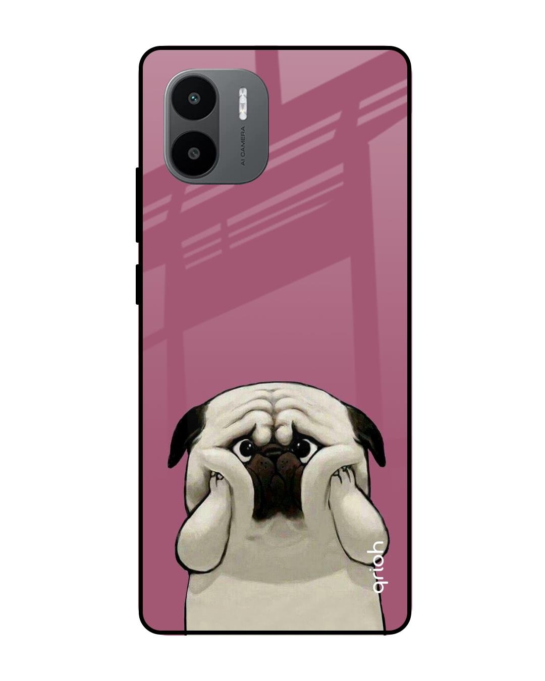 Shop Funny Pug Face Printed Premium Glass Case for Redmi A1plus (Shock Proof,Scratch Resistant)-Front