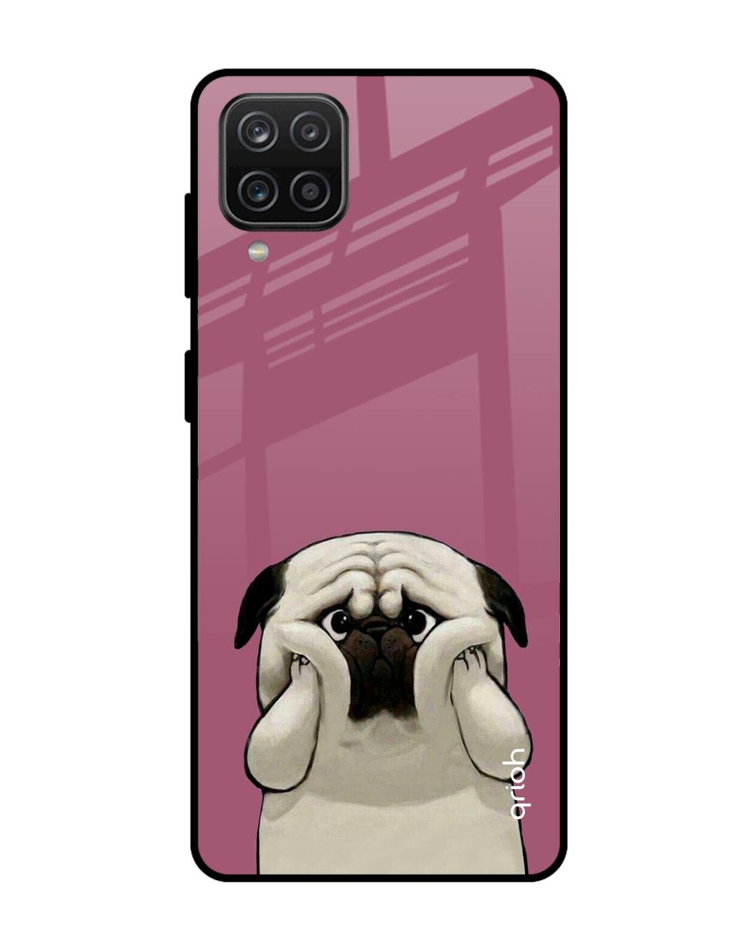 Shop Funny Pug Face Printed Premium Glass Cover For  A12(Impact Resistant, Matte Finish)-Back