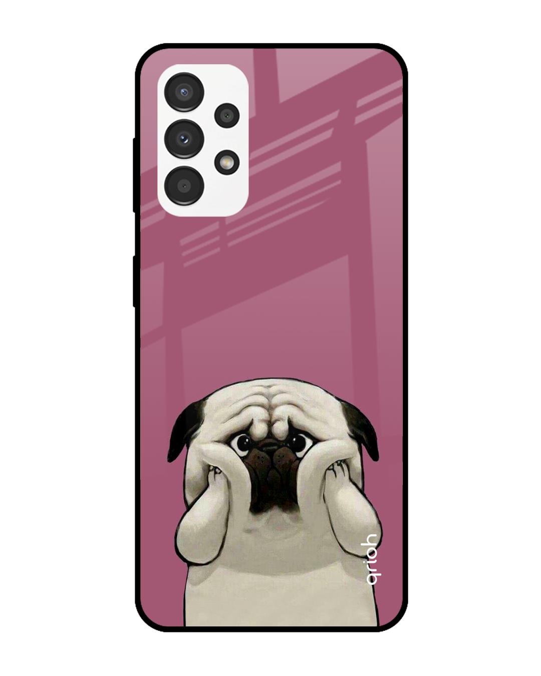 Shop Funny Pug Face Printed Premium Glass Cover For  A13(Impact Resistant, Matte Finish)-Back