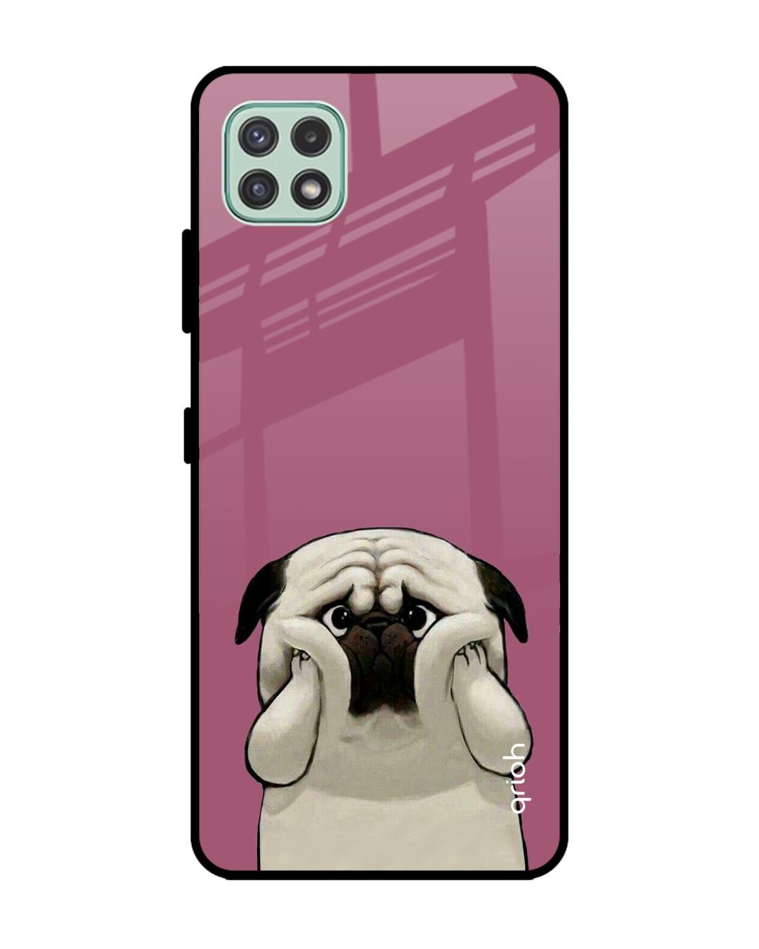 Shop Funny Pug Face Printed Premium Glass Cover For  A22 5G(Impact Resistant, Matte Finish)-Front