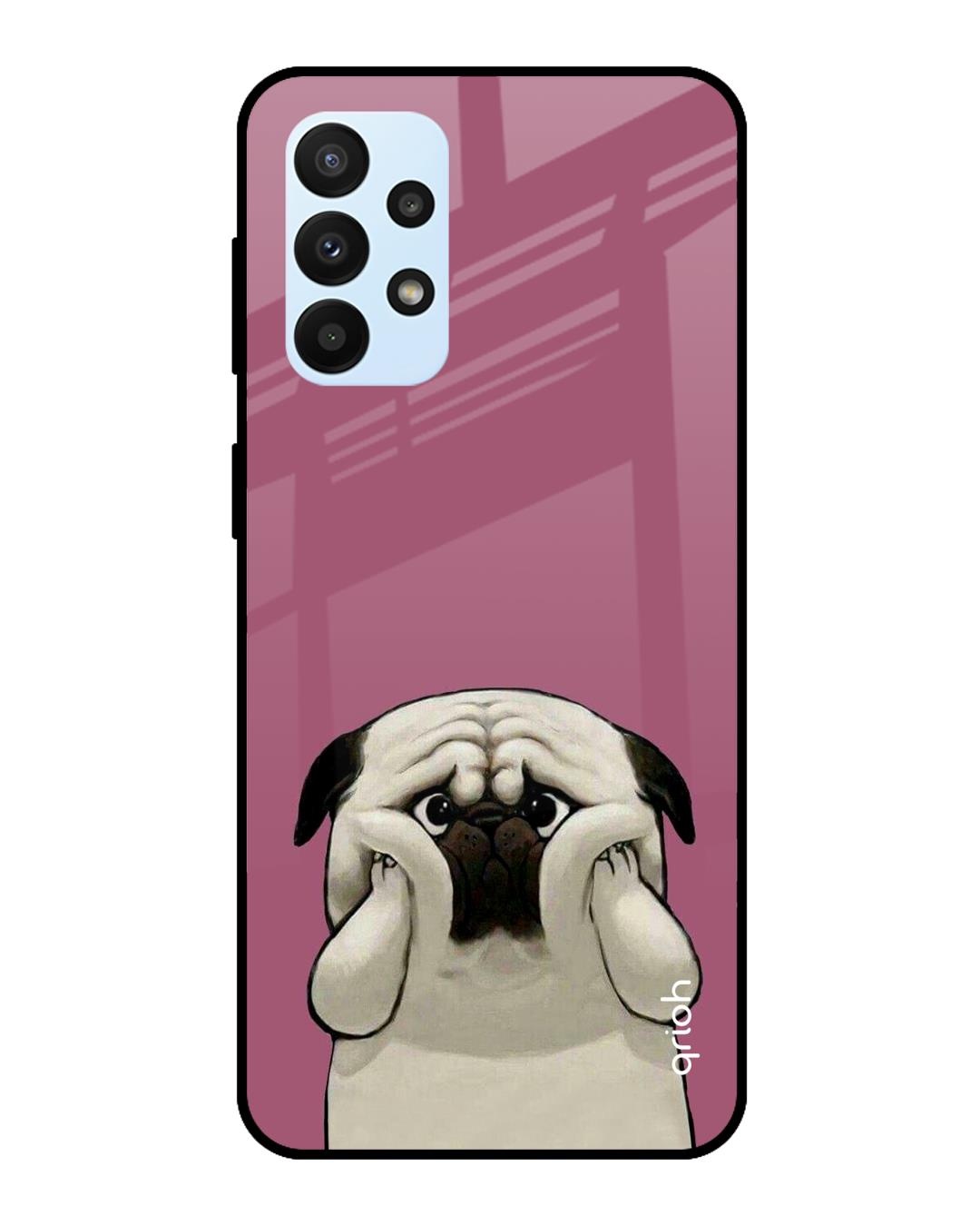 Shop Funny Pug Face Printed Premium Glass Cover For  A23(Impact Resistant, Matte Finish)-Back