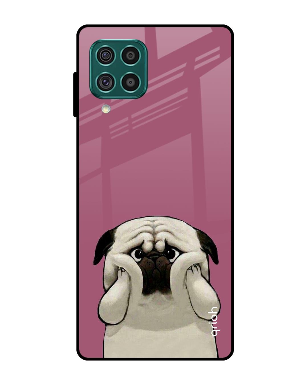 Shop Funny Pug Face Printed Premium Glass Cover For  F62(Impact Resistant, Matte Finish)-Front