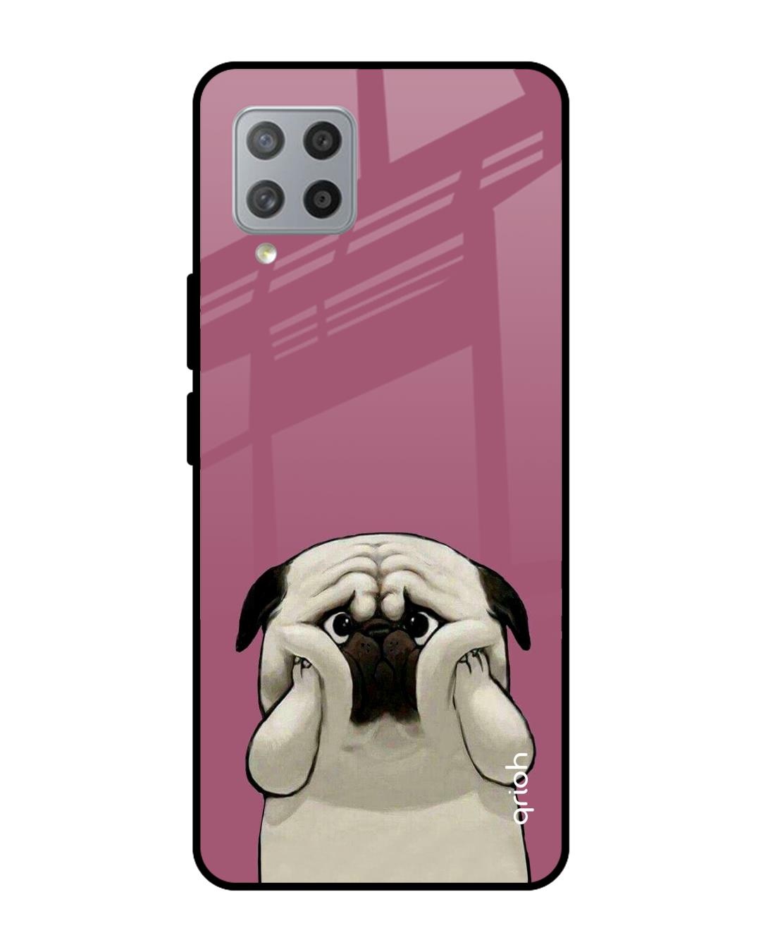 Shop Funny Pug Face Printed Premium Glass Cover For  M42(Impact Resistant, Matte Finish)-Front