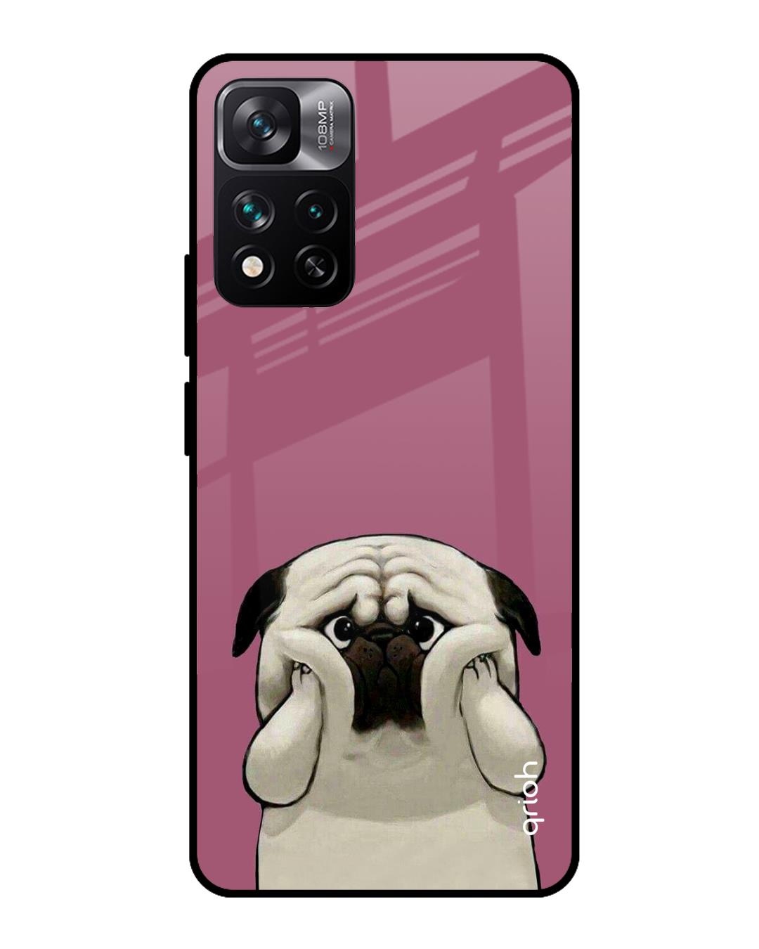 Shop Funny Pug Face Printed Premium Glass Cover For Mi 11i HyperCharge (Impact Resistant, Matte Finish)-Front