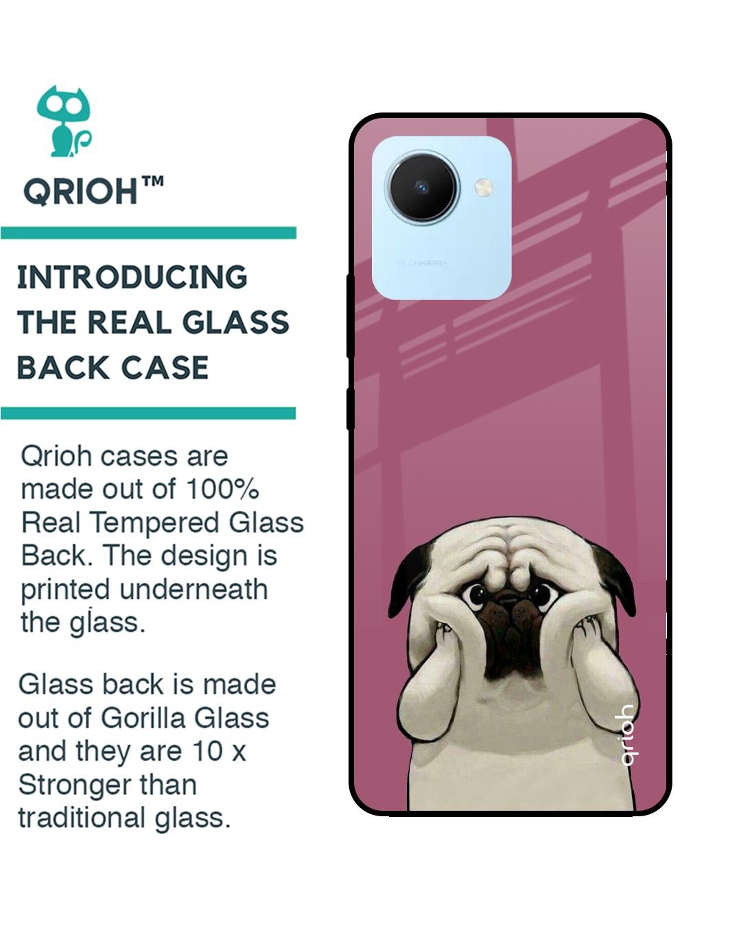 Shop Funny Pug Face Printed Premium Glass Cover for Realme C30 (Shock Proof, Scratch Resistant)-Back