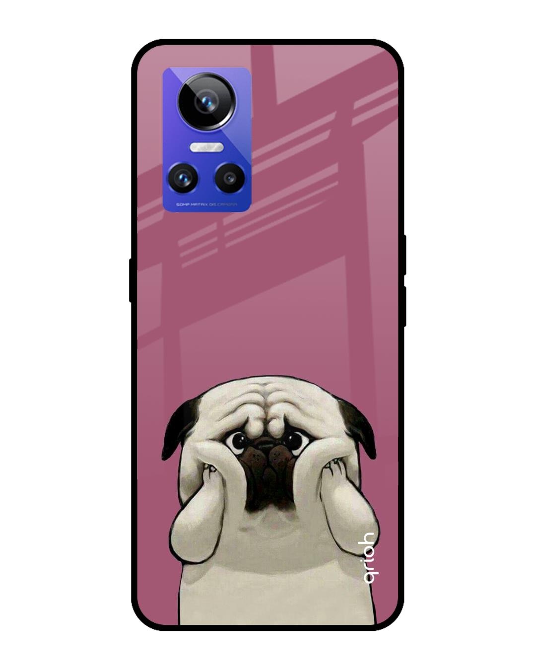 Shop Funny Pug Face Printed Premium Glass Cover for Realme GT Neo 3 (Shock Proof, Scratch Resistant)-Front