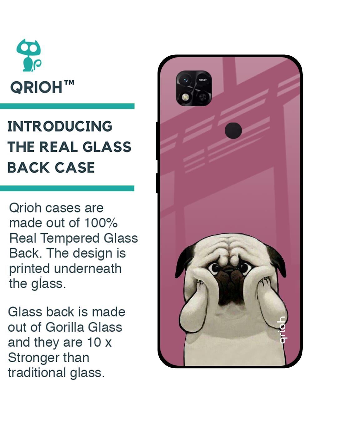 Shop Funny Pug Face Printed Premium Glass Cover For Redmi 10A (Impact Resistant, Matte Finish)-Back