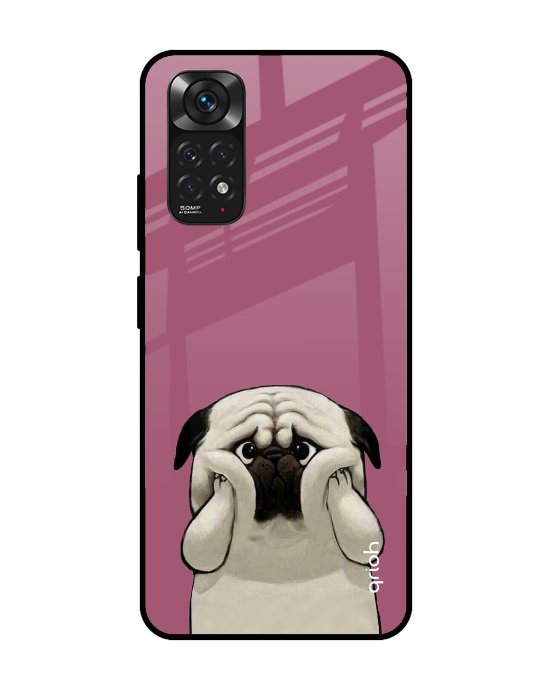 Shop Funny Pug Face Printed Premium Glass Cover For Redmi Note 11 (Impact Resistant, Matte Finish)-Front