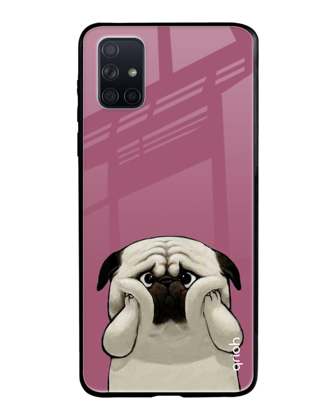 Shop Funny Pug Face Printed Premium Glass Cover For Samsung Galaxy A51(Impact Resistant, Matte Finish)-Front