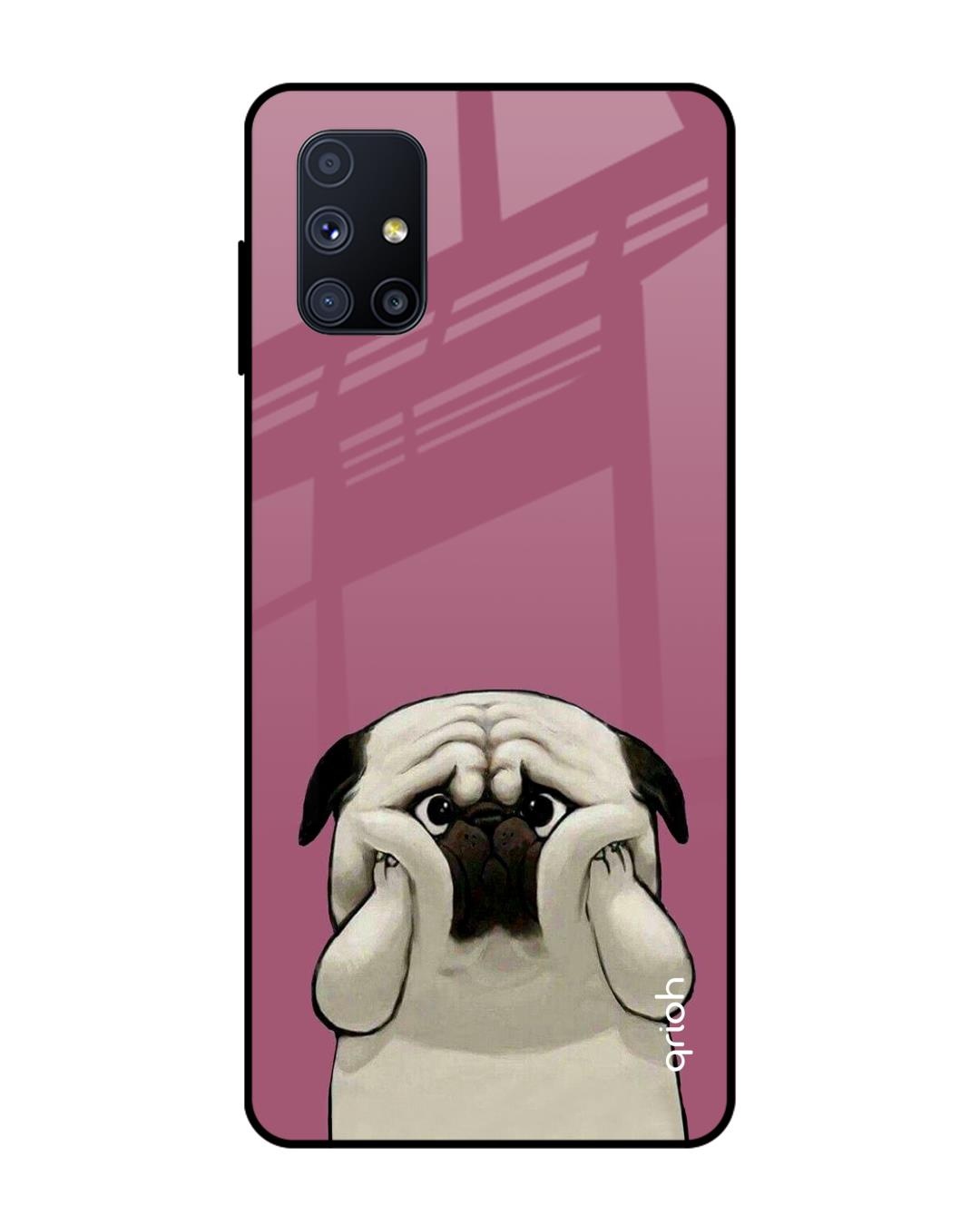 Shop Funny Pug Face Printed Premium Glass Cover For Samsung Galaxy M51(Impact Resistant, Matte Finish)-Back