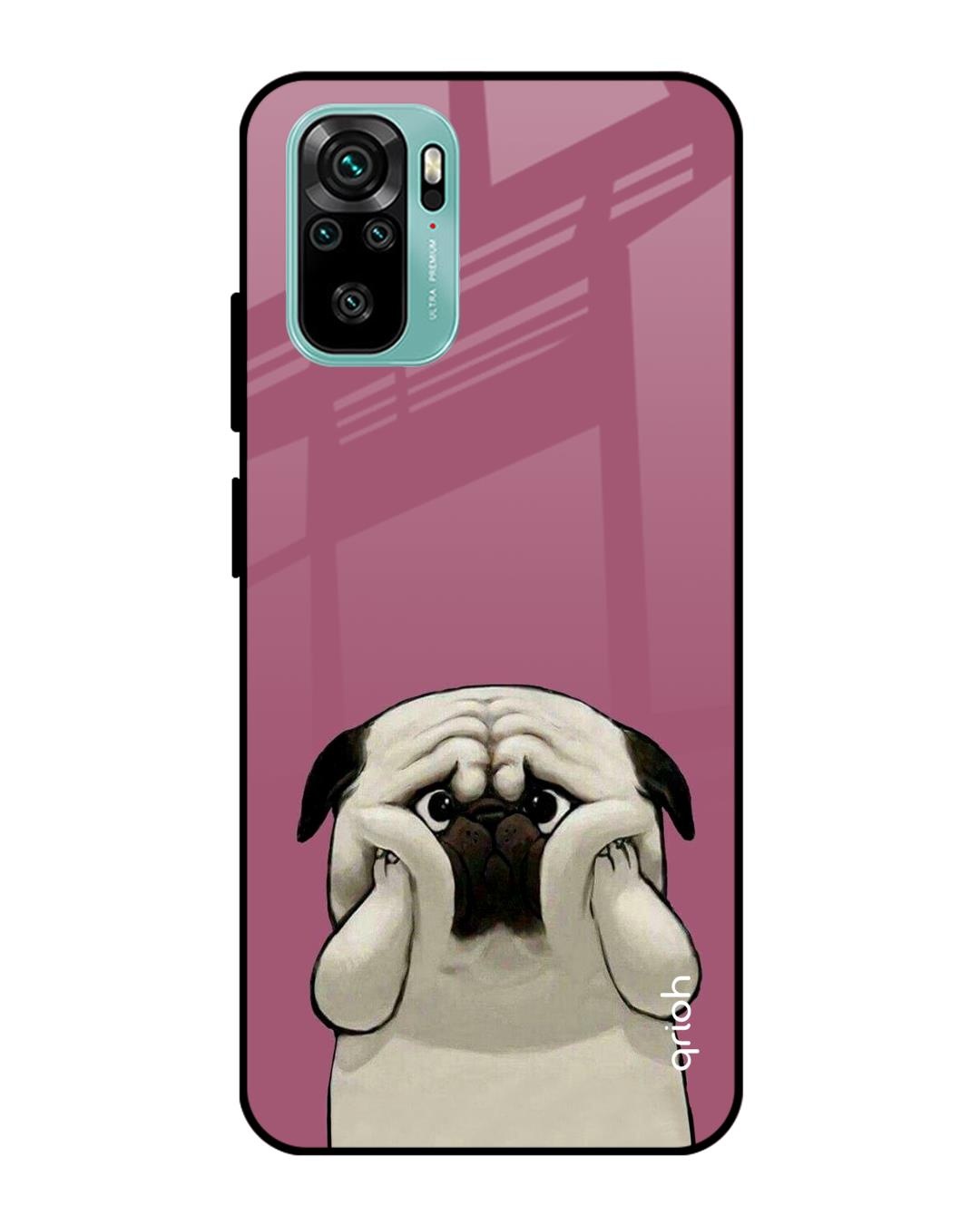Shop Funny Pug Face Printed Premium Glass Cover For Xiaomi Redmi Note 10S(Impact Resistant, Matte Finish)-Front