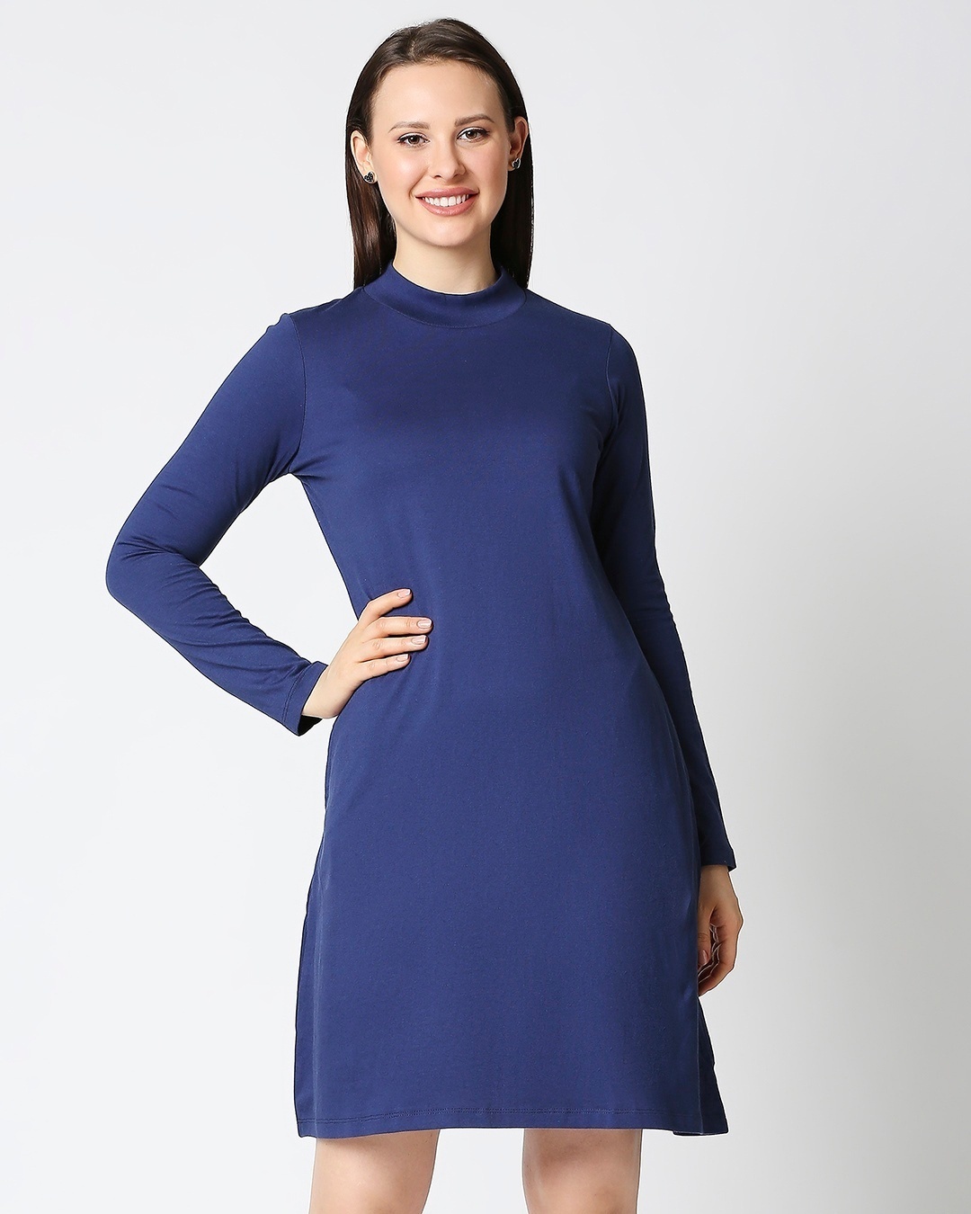 Shop Galaxy Blue High Neck Pocket Dress-Back