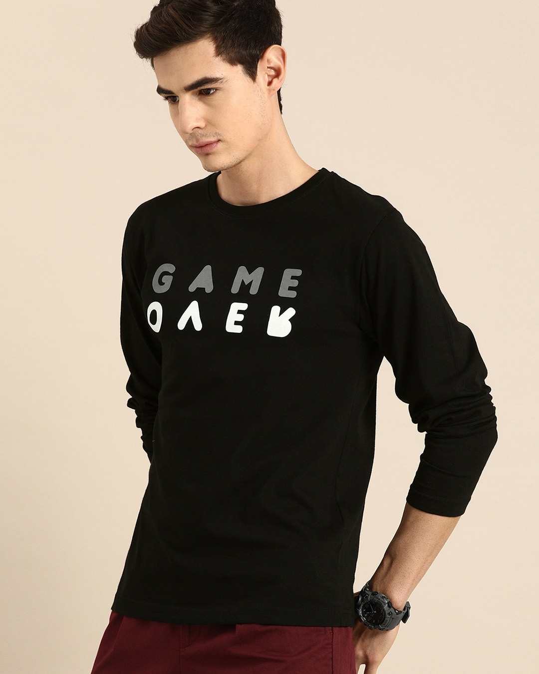 Shop Game Over Minimal Full Sleeve T-Shirt Black-Back