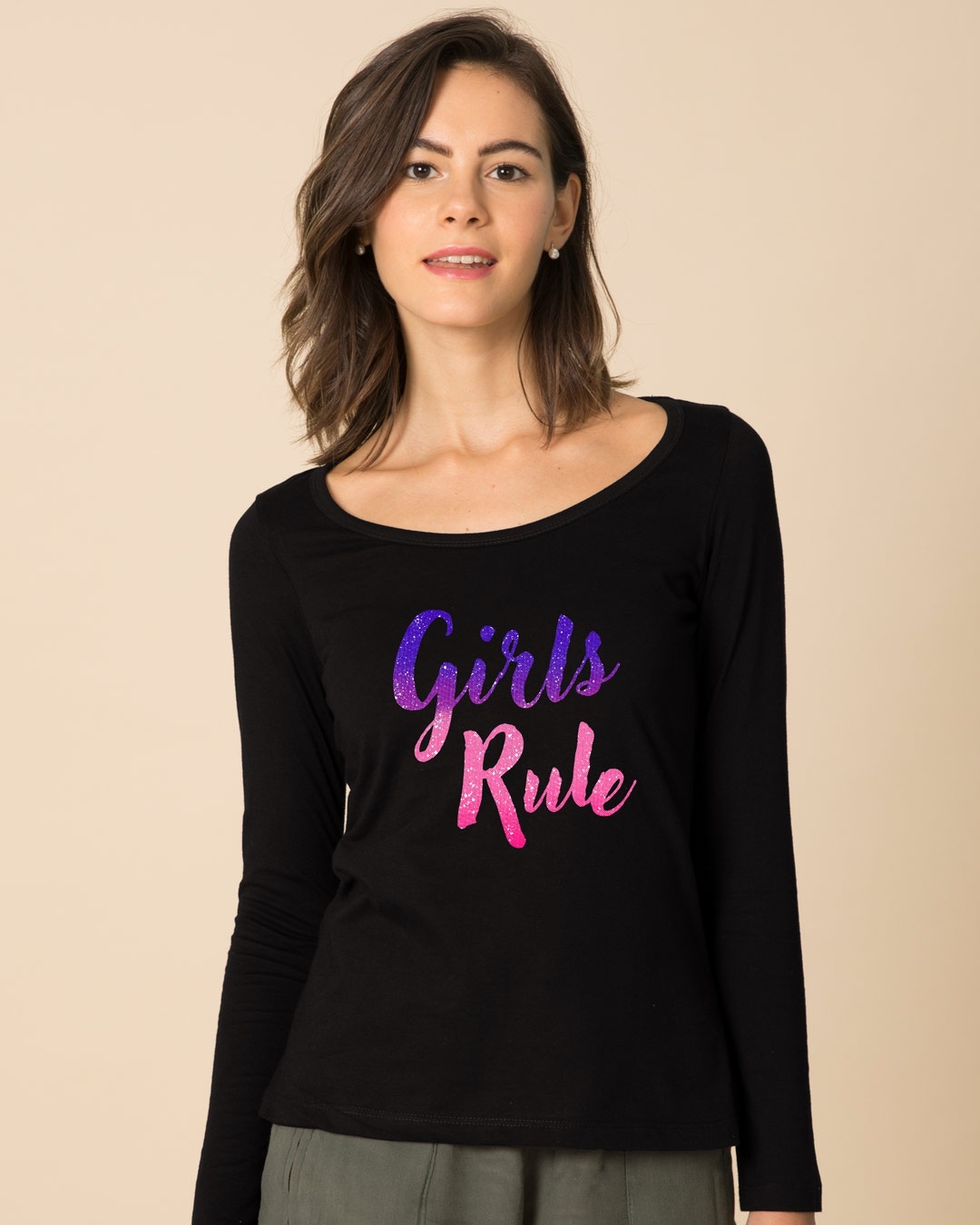 Shop Girls Rule Scoop Neck Full Sleeve T-Shirt-Front