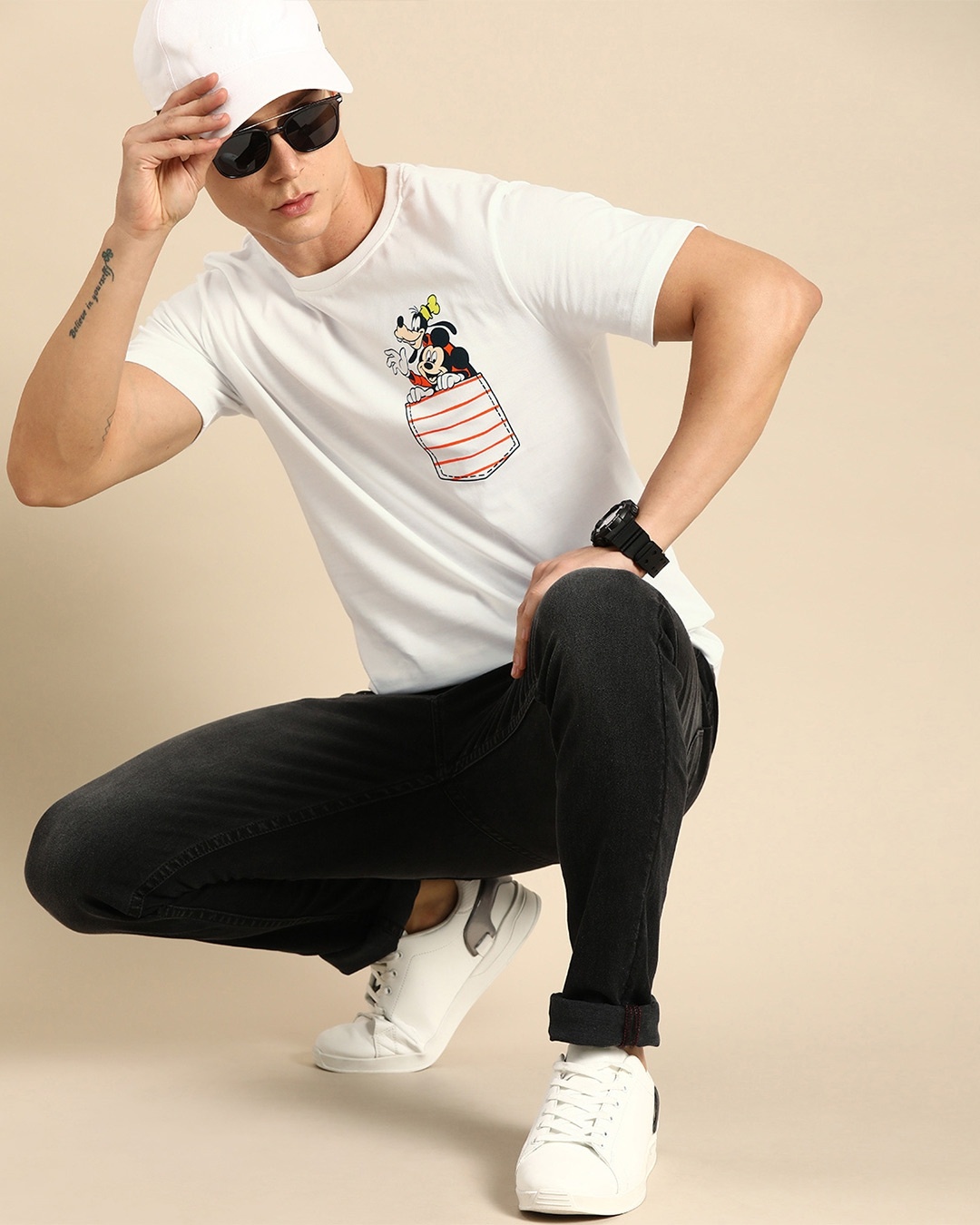 Shop Goofy Mickey Pocket Half Sleeve T-Shirt (DL) White-Full