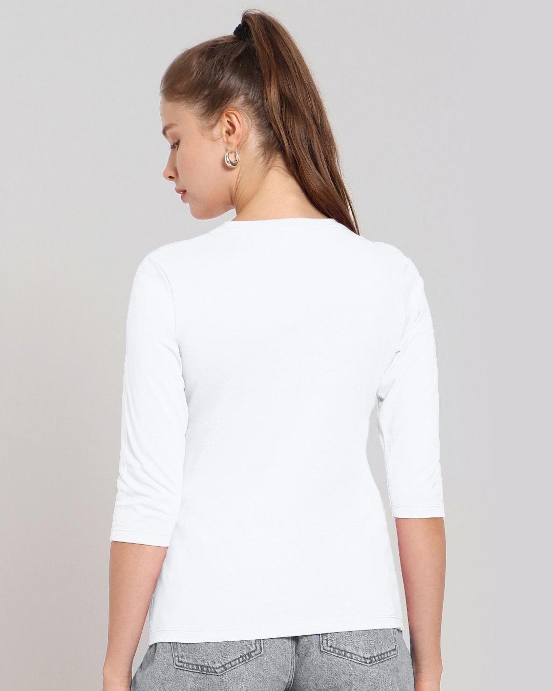 Shop Women's White Goofy Mickey Pocket 3/4th Sleeve Graphic Printed Slim Fit T-shirt-Design