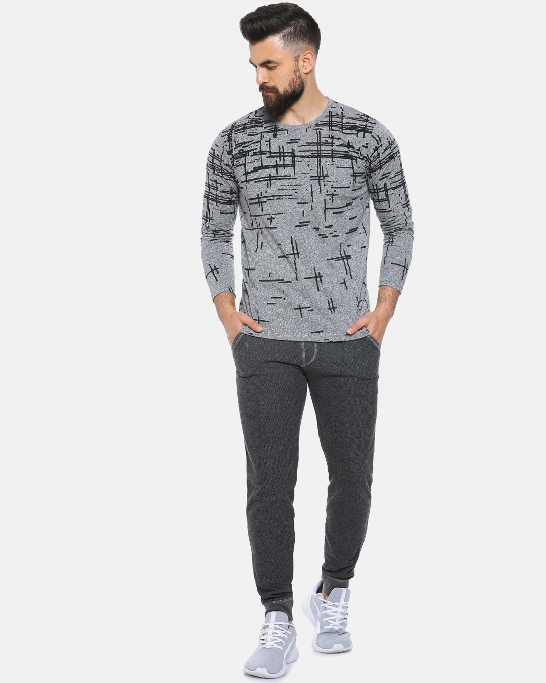 Shop Graphic Print Men's Round or Crew Stylish New Trends Grey Casual T-Shirt-Full