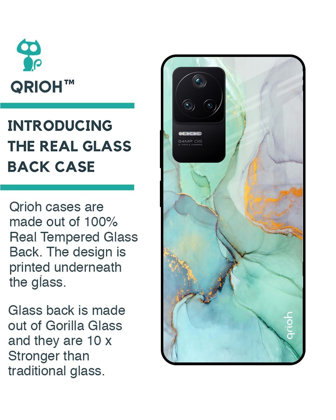 Shop Green Marble Premium Glass Case for Poco F4 5G (Shock Proof, Scratch Resistant)-Back