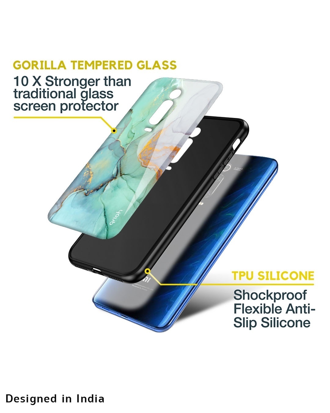 Shop Green Marble Premium Glass Case for Redmi A1 (Shock Proof, Scratch Resistant)-Design