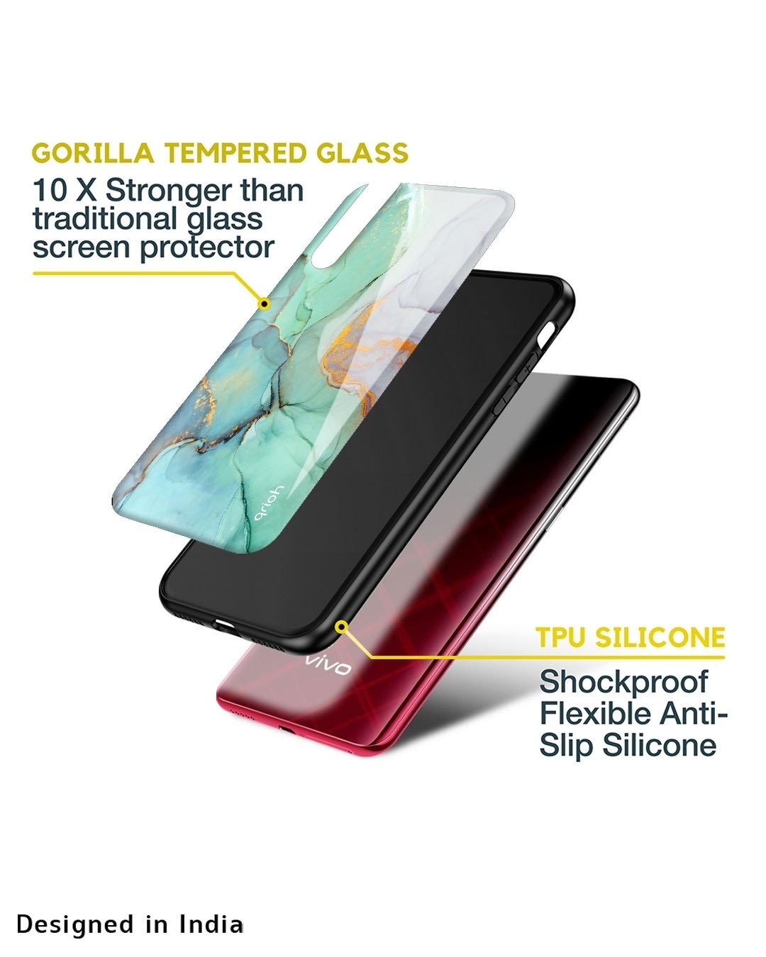 Shop Green Marble Premium Glass Case for Vivo iQOO 11 (Shock Proof, Scratch Resistant)-Design