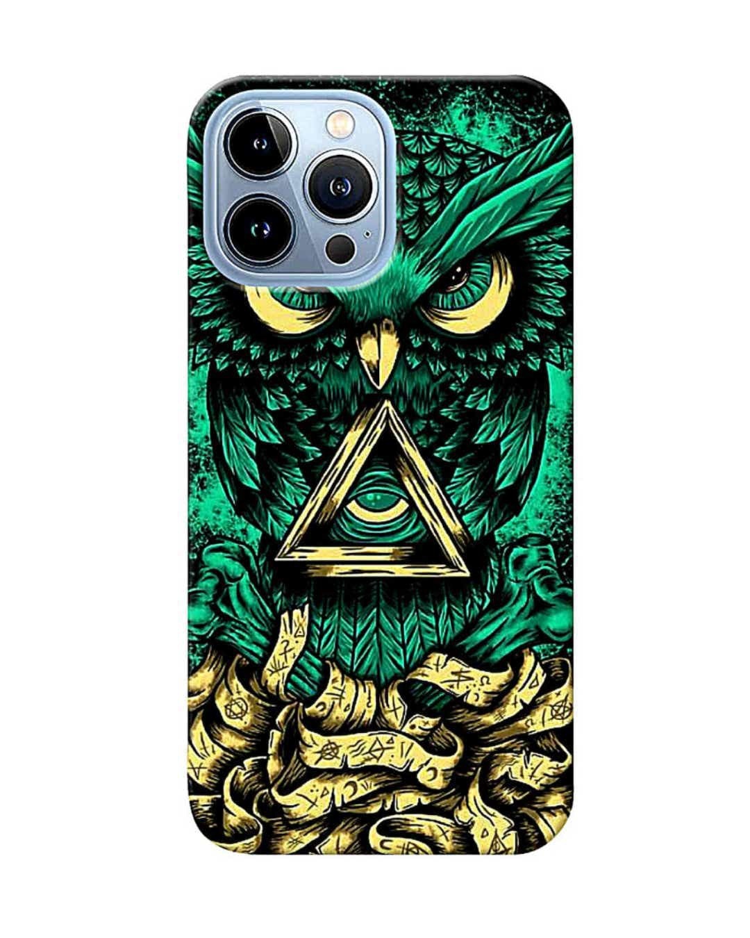 Shop Green Owl Printed Designer Hard Cover For iPhone 13 Pro (Impact Resistant, Matte Finish)-Front