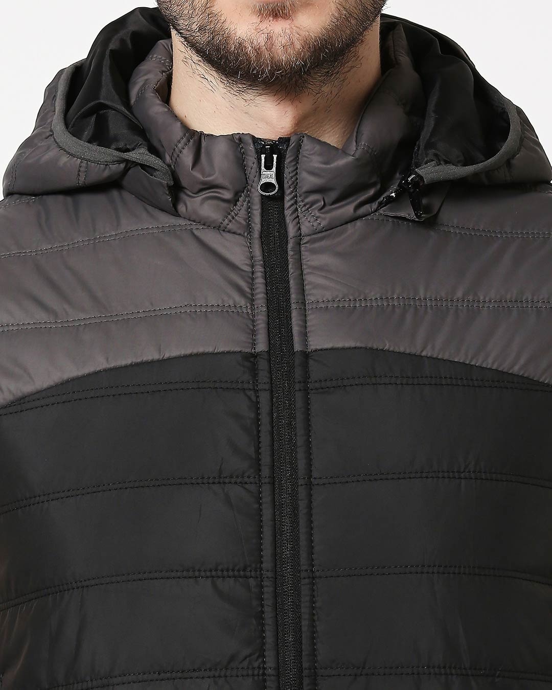 Shop Grey & Black Two Block Vest Puffer Jacket with Detachable Hoodie