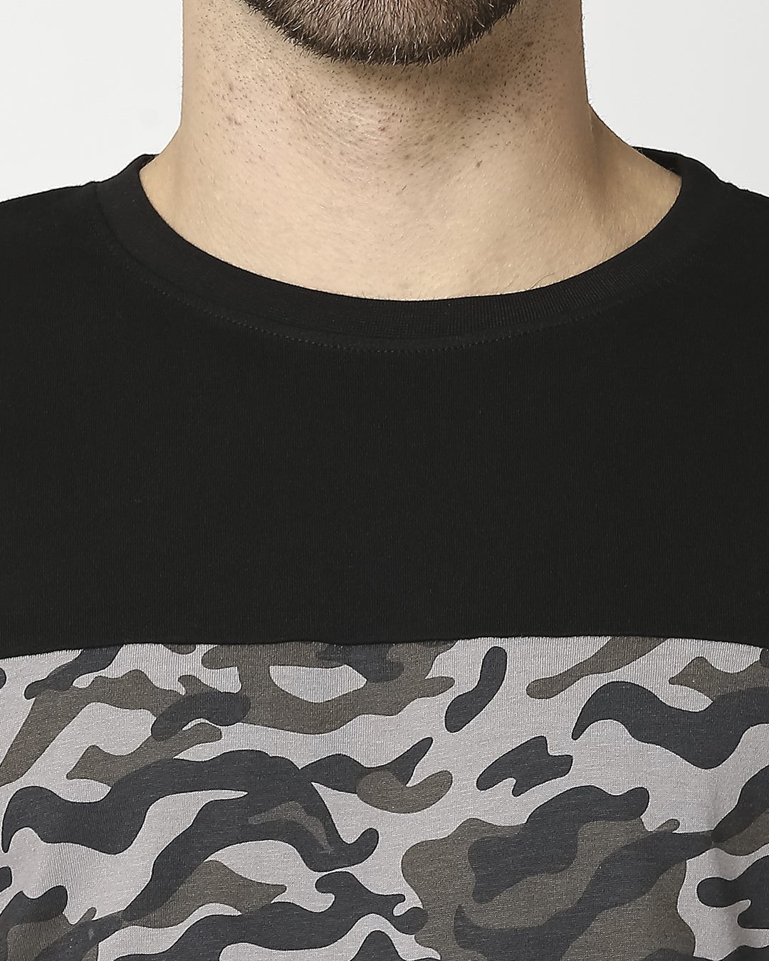Buy Grey Camo Sleeve Color Block Camo TShirt for Men black,grey Online
