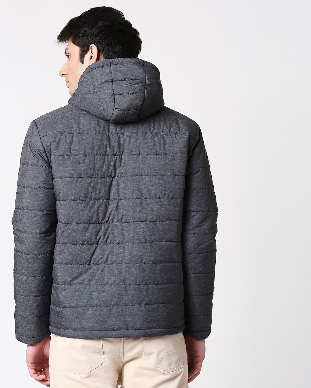 Shop Grey Chill Block Melange Puffer Jacket-Full