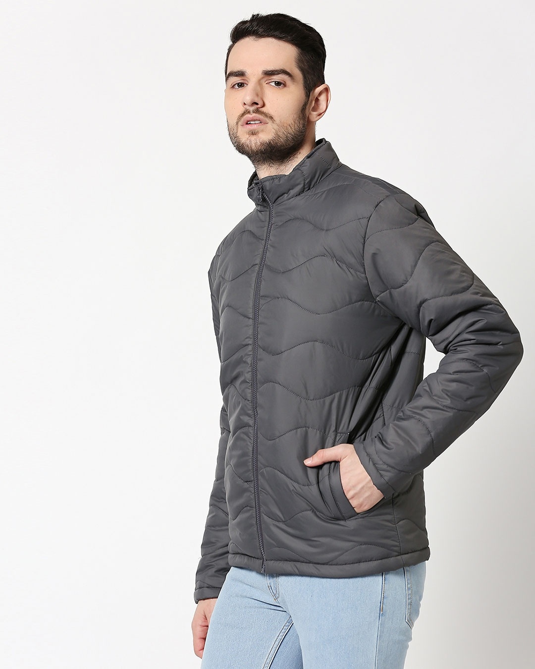 Shop Grey Chill Block Wave Puffer Jacket-Design