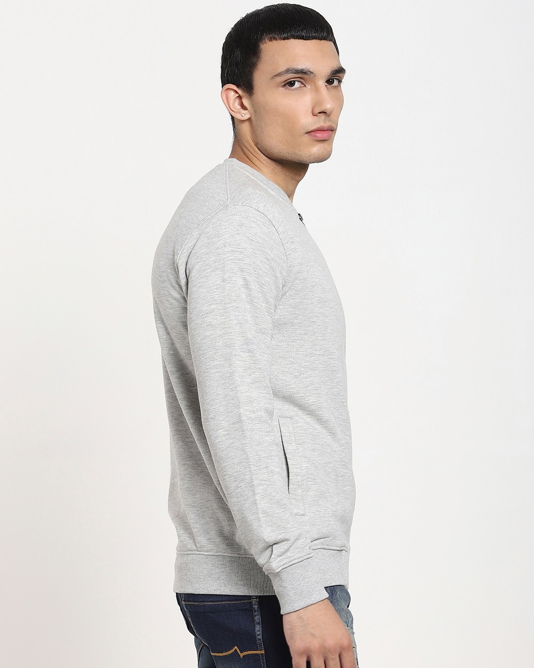 Shop Grey Melange Zipper Sweatshirt-Back