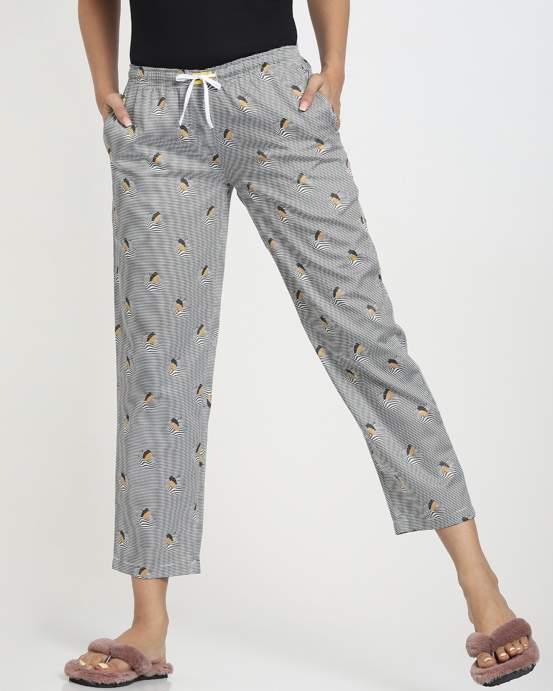 Shop Women's Grey Striped Pyjamas-Front