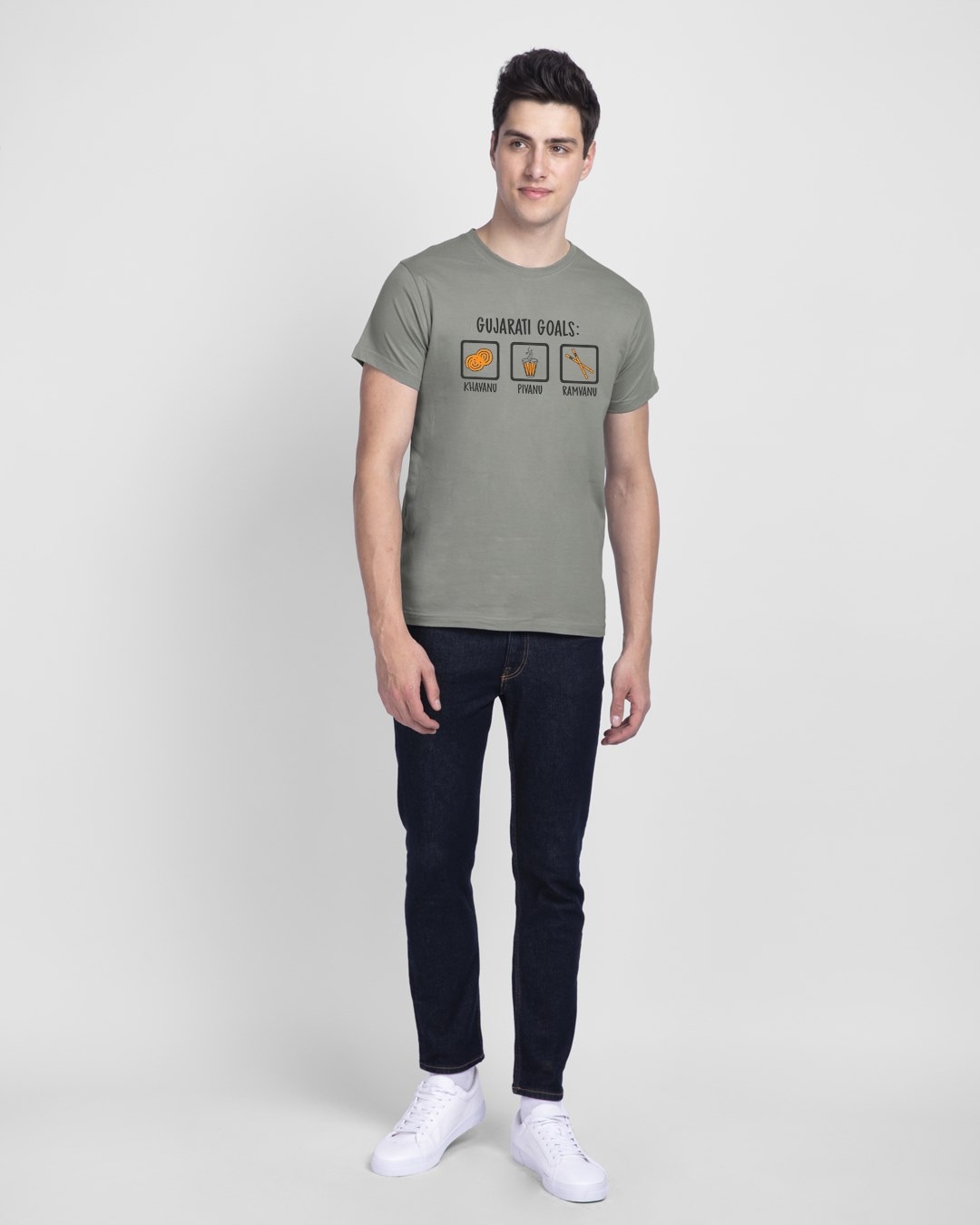 Shop Gujarati Goals Half Sleeve T-Shirt Meteor Grey-Design