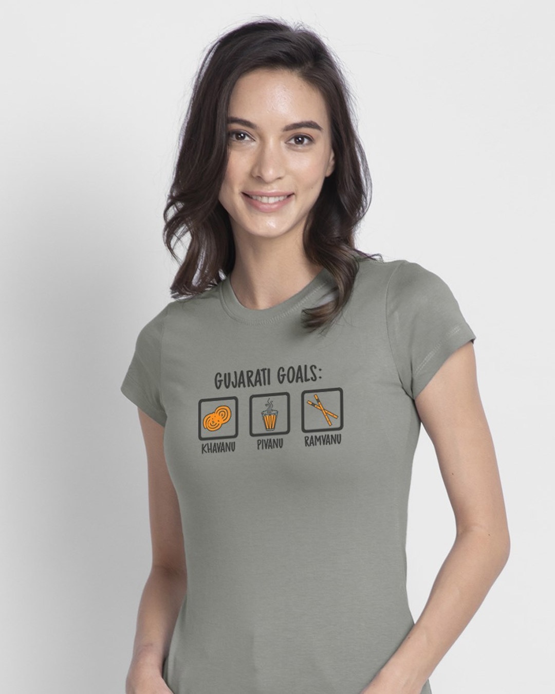 Shop Gujarati Goals Half Sleeve T-Shirt Meteor Grey-Front