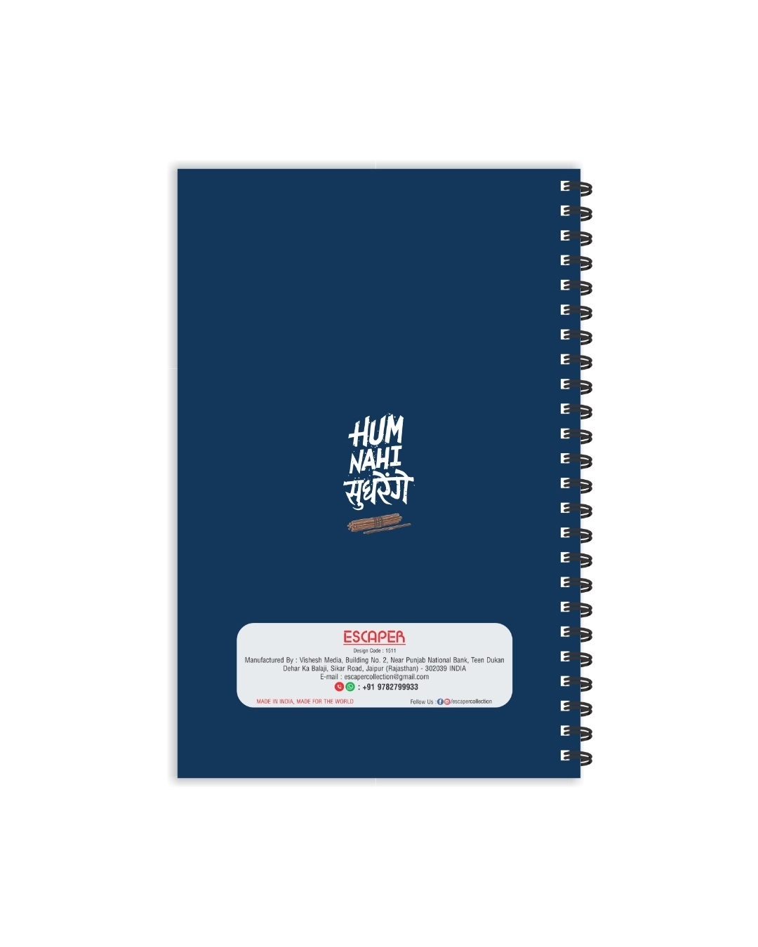 Shop Ham Nahi Sudhrenge Designer Notebook (Soft Cover, A5 Size, 160 Pages, Ruled Pages)-Design