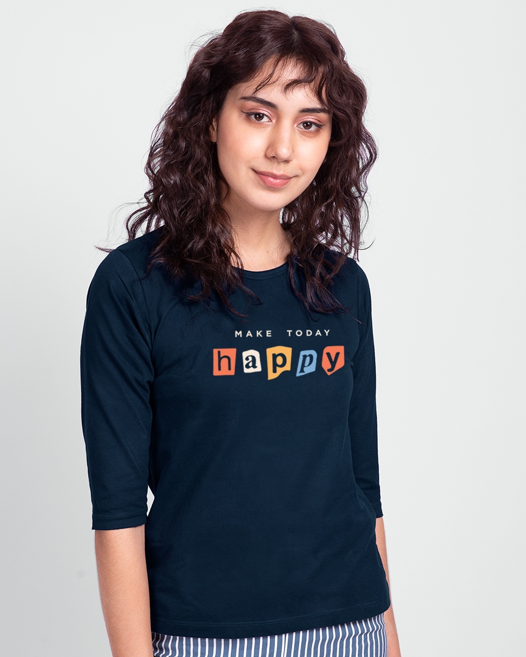 Shop Happy Today 3/4th Sleeve T-shirt-Front