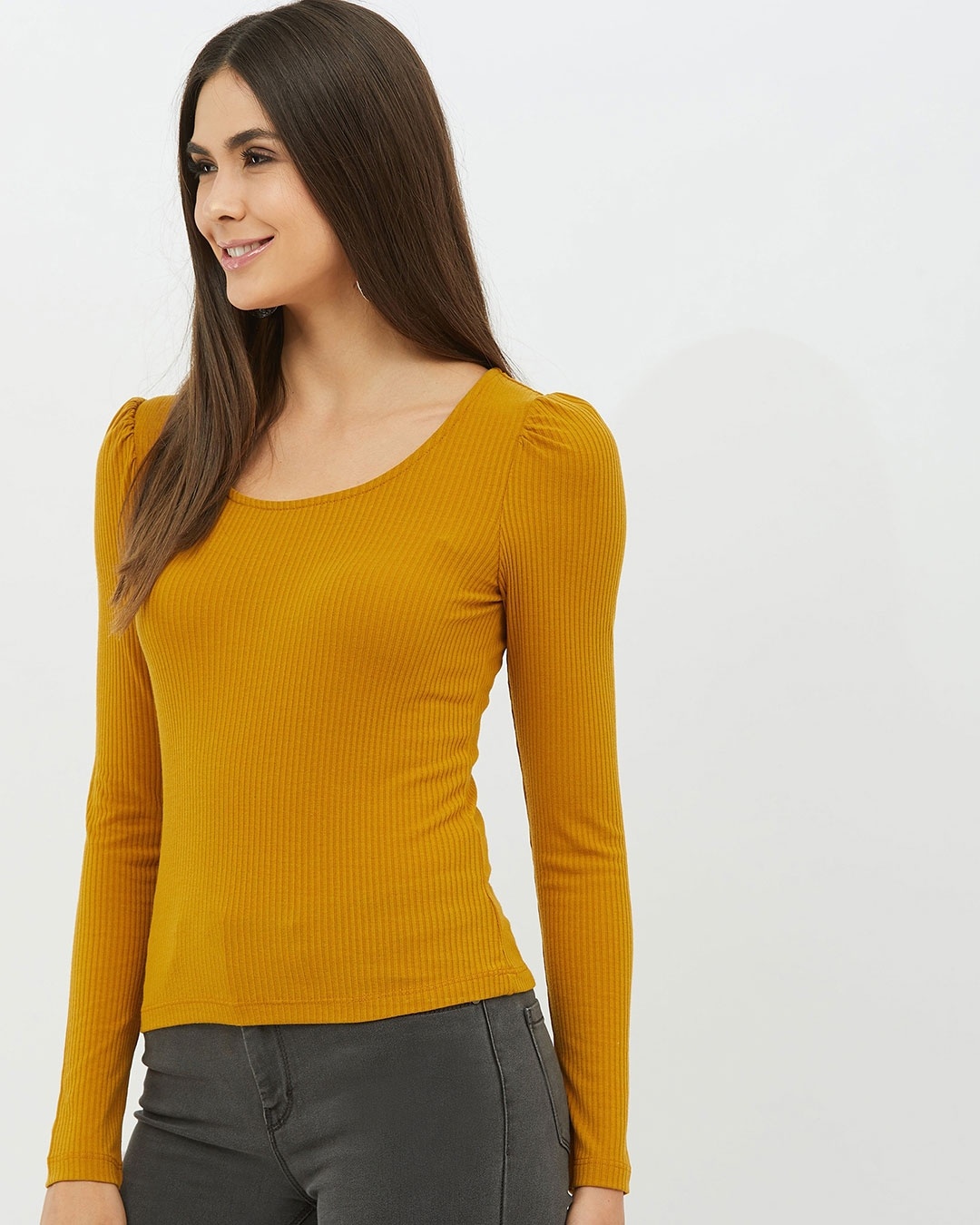 Shop Women Round Neck Full Sleeve Solid Top-Full