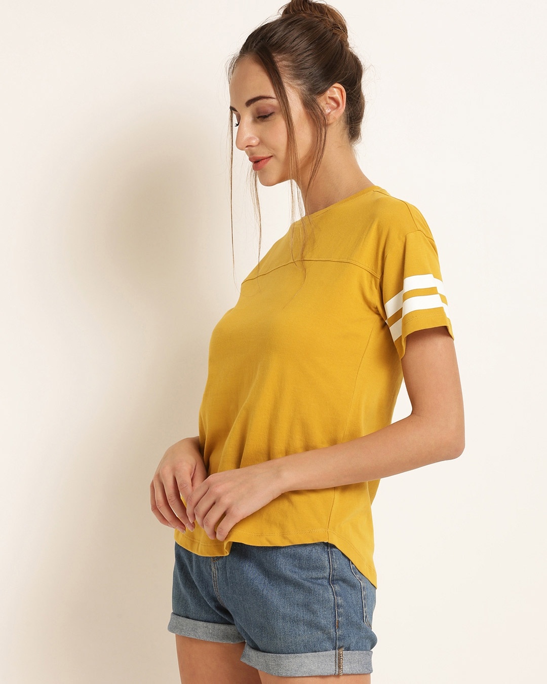 Shop Women Round Neck Short Sleeves Solid Top-Back