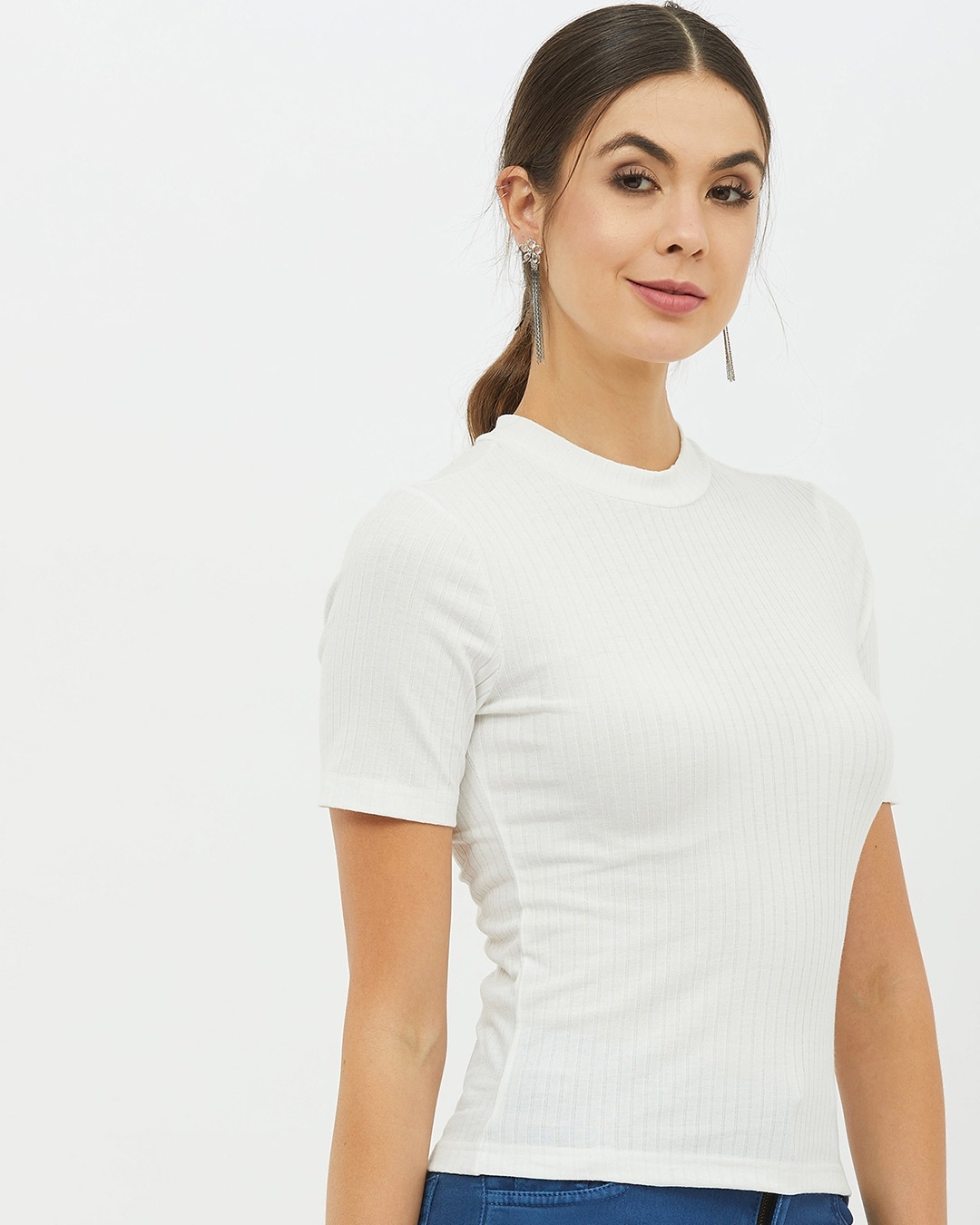 Shop Women Round Neck Short Sleeves Solid Top-Design
