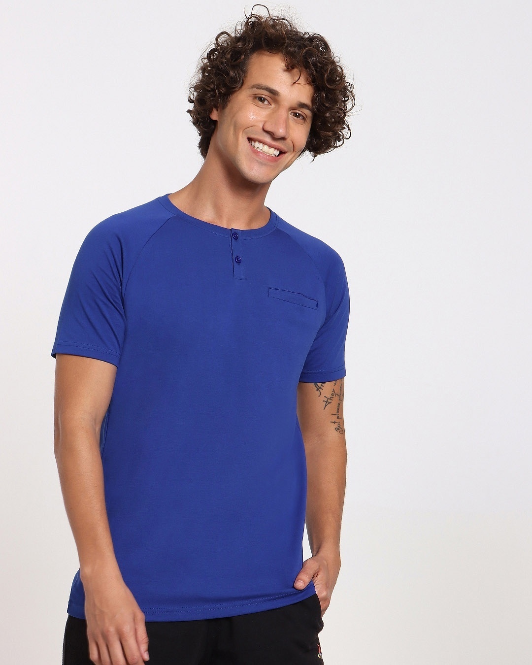 Shop Hashtag Blue Henley T-Shirt-Back