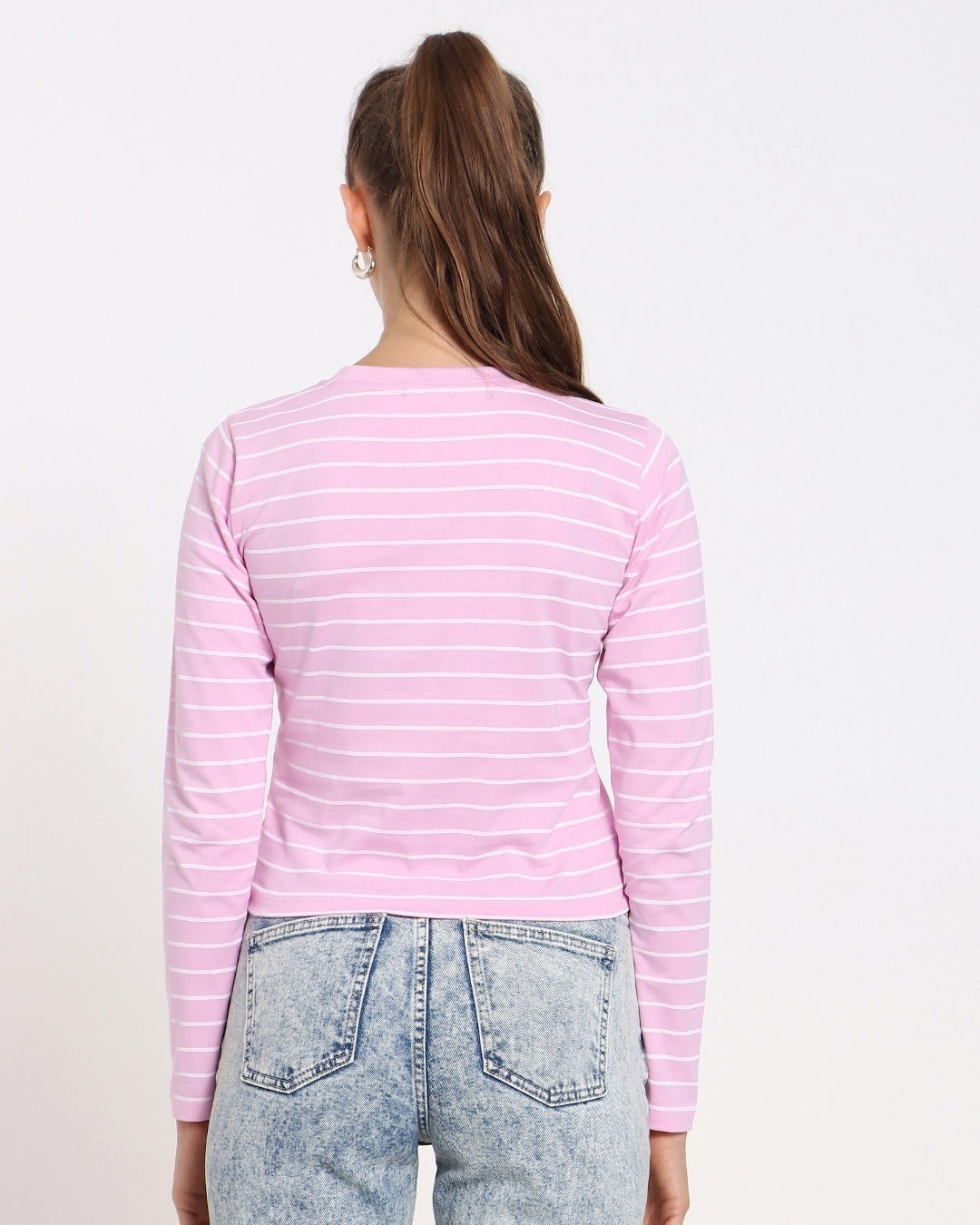 Shop Women's Pink Stripe Full Sleeve Slim Fit T-shirt-Design