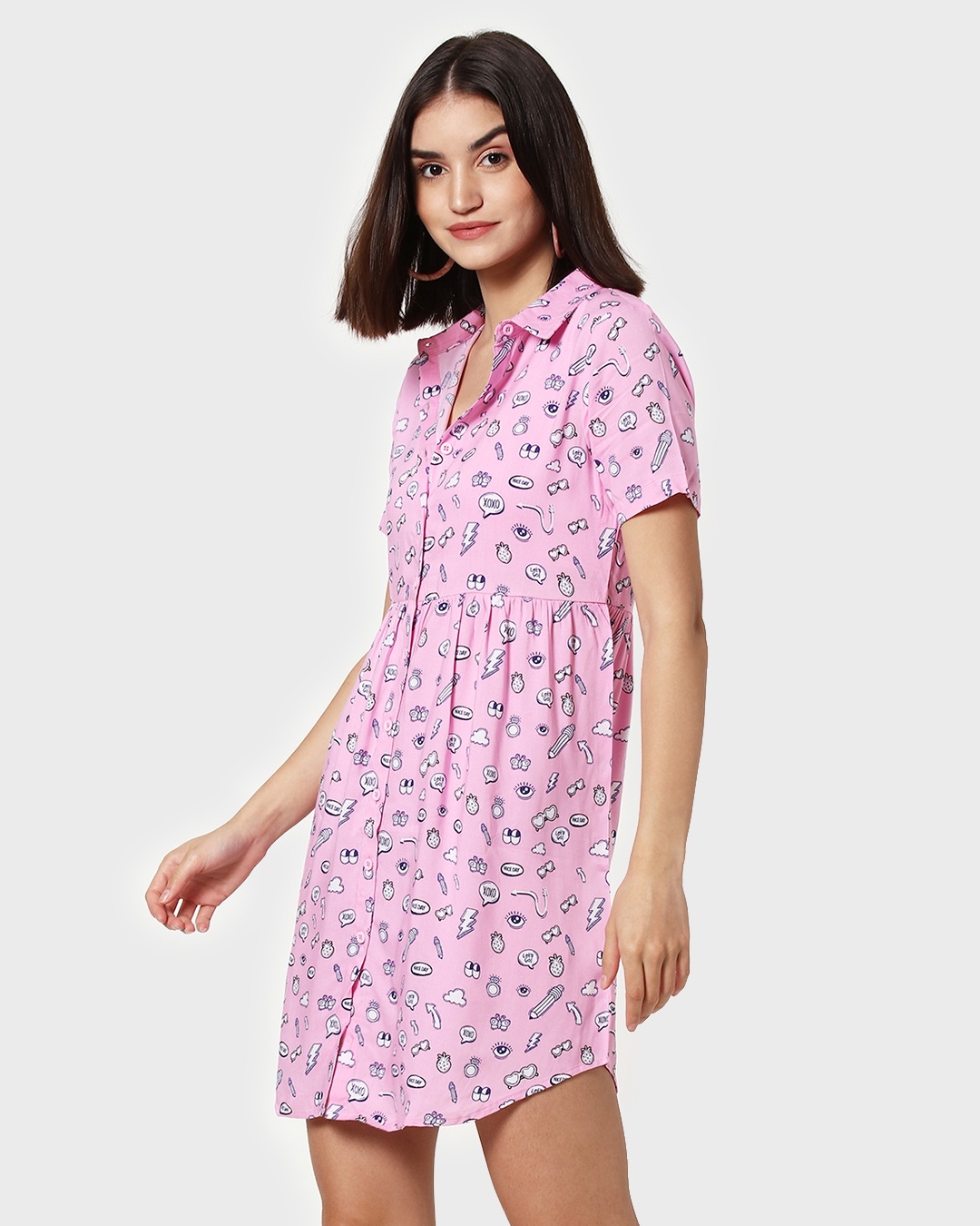 Buy Hashtag Pink Gather AOP Slim Fit Dress for Women pink Online at