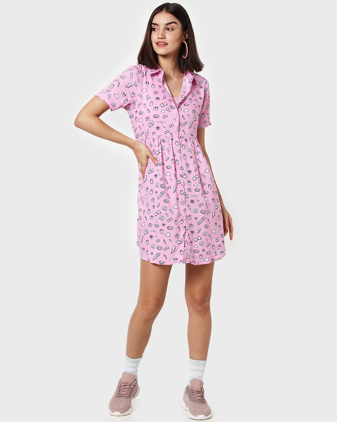 Buy Hashtag Pink Gather AOP Slim Fit Dress for Women pink Online at