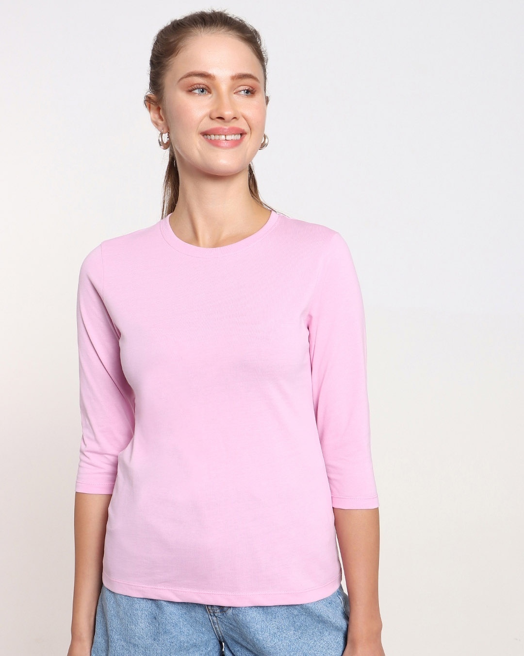 Shop Hashtag Pink Round Neck 3/4th Sleeve T-Shirt-Front