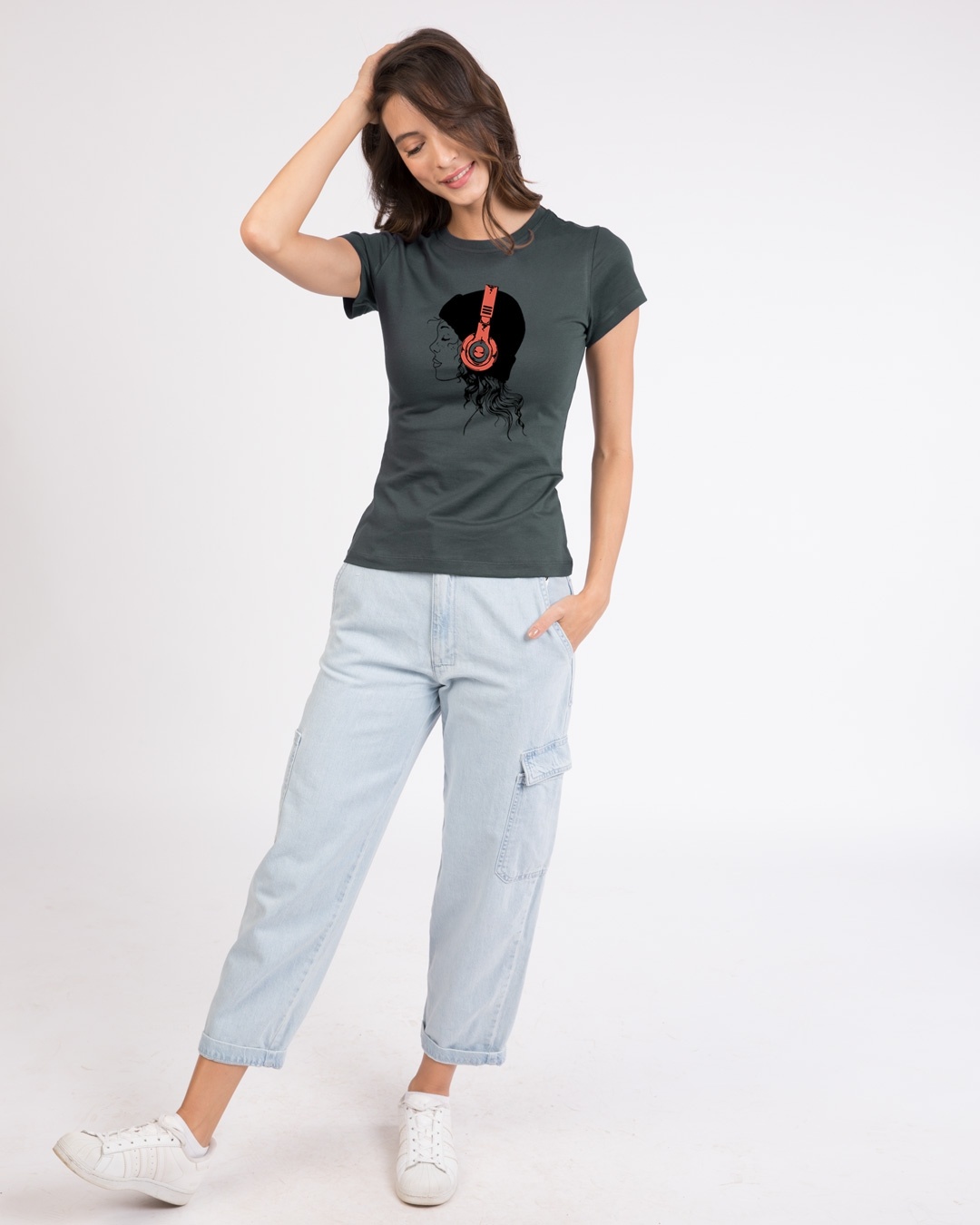Shop Headphone Girl Half Sleeve T-Shirt-Design